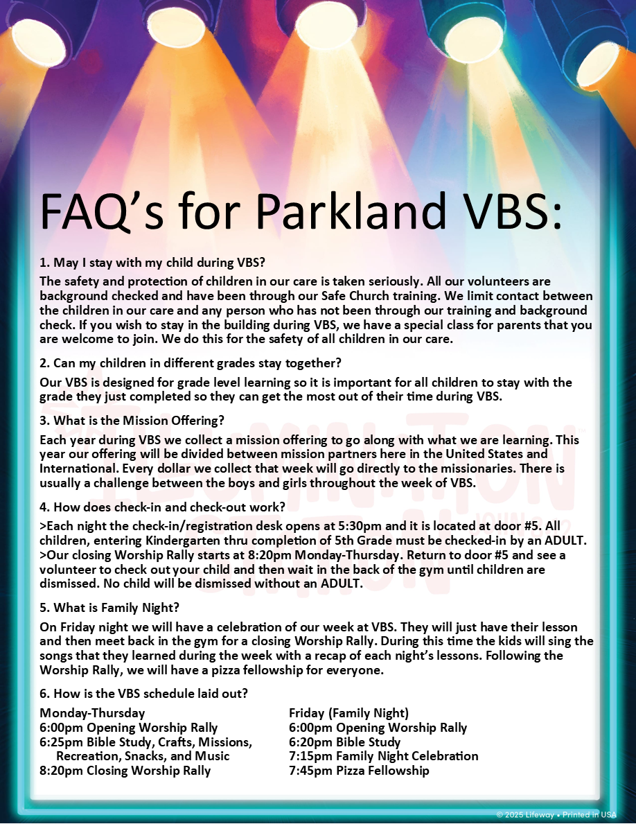 FAQs for Parkland VBS